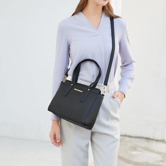 Chic 3PCS Black Handbag Collection: Tote, Medium Purse & Wallet - Perfect Gift - Picture 3 of 6